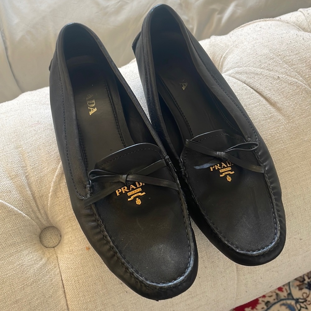 Prada loafers, black, good condition, size 9 , gold hardware